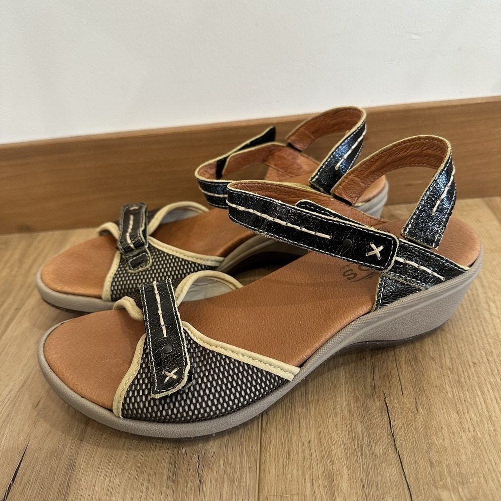 NEW Womens Cados Portuguese Leather Sandals Black Brown 38‎ Comfort Adjustable